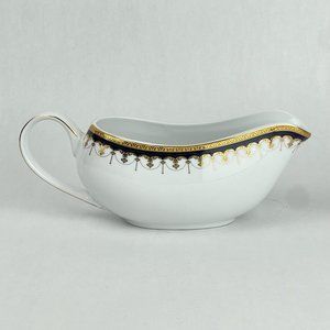 Vtg Pegasus Fine Porcelain Gravy Sauce Boat White Blue Gold Greek Design